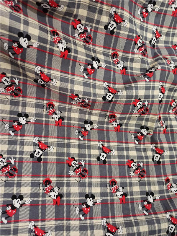 Mickey and Minnie gray Plaid! 1 Meter Medium Thickness Cotton Fabric, Fabric by Yard, Yardage Cotton Fabrics for  Style Garments, Bags - fabrics-top