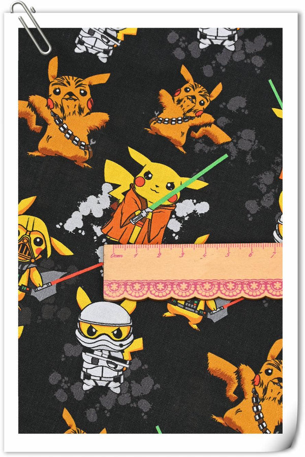 Pikachu Pocket Monster x Star Wars! 1 Yard Medium Thickness Plain Cotton Fabric, Fabric by Yard, Yardag - fabrics-top