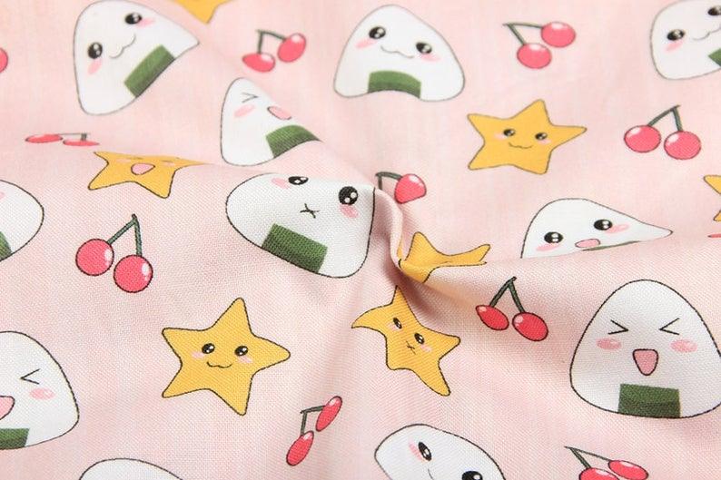 Onigiri (Japanese Rice Balls) おにぎり! 1 Meter Light Weight Cotton Fabric, Fabric by Yard, Yardage Cotton Fabrics for Style Clothes, Bags - fabrics-top