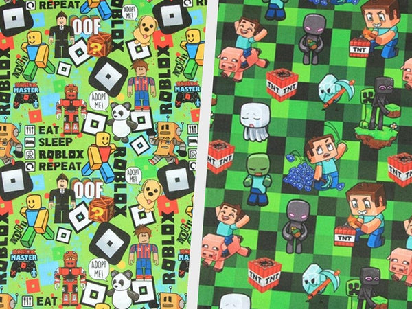 Game green 2 Prints! 1 Meter Printed Cotton Fabric, Fabric by Yard, Yardage Fabrics, Children  Kids