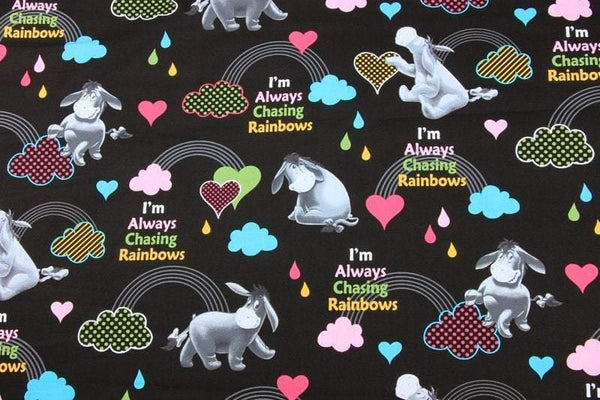 Chasing Rainbow Eeyore! 1 Meter Medium Thickness Cotton Fabric, Fabric by Yard, Yardage Cotton Fabrics for Style Clothes, Bags