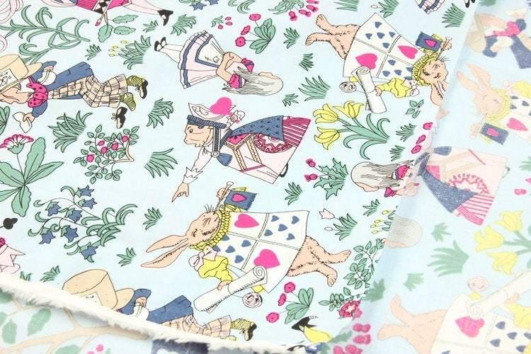 Alice's Adventures in Wonderland blue! 1 Meter Medium Printed Cotton Fabric, Fabric by Yard, Yardage Cotton Bag Fabrics Alice Poker - fabrics-top