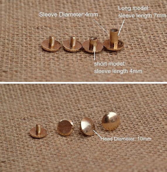 10 sets Pure Solid Brass Screw Rivets, Brass Chicago screw/Concho screw Non-Rusting Leather Rivet, Leather Hardware for Belt Installation. - fabrics-top