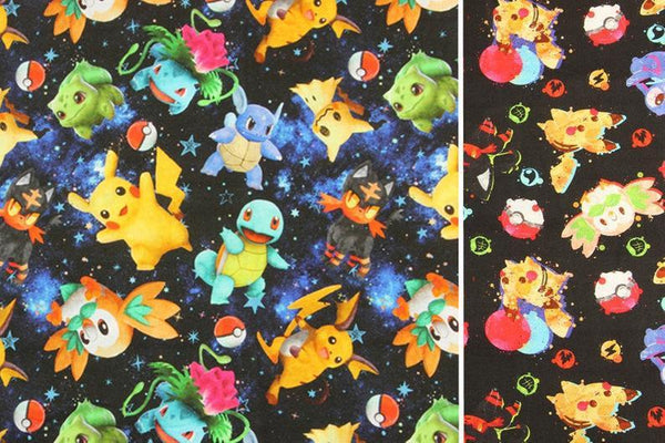 Pikachu Pocket Monster Series 3 Black! 1 Yard Medium Thickness Plain Cotton Fabric, Fabric by Yard, Yardage Cotton Fabrics Style Japanese