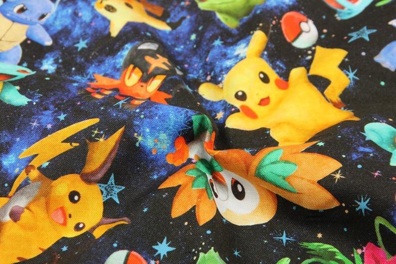Pikachu Pocket Monster Series 3 Black! 1 Yard Medium Thickness Plain Cotton Fabric, Fabric by Yard, Yardage Cotton Fabrics Style Japanese - fabrics-top