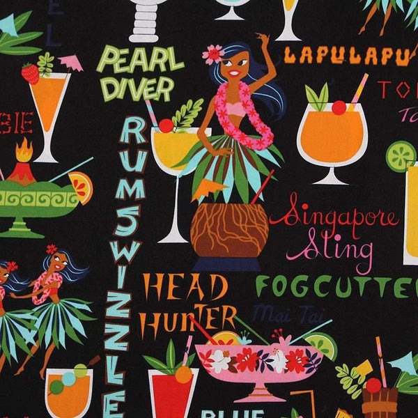 Island Party! Quality Printed Cotton Fabrics by Yard, Fabric Yardage Islander Cocktail Rum Swizzle