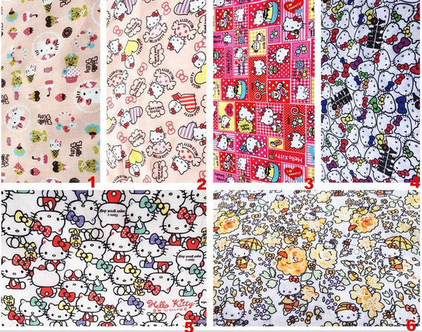 Hello Kitty Poly 6 Colors! 1 Meter Light Weight Polyester Fabric, Fabric by Yard, Yardage Cotton Fabrics for  Style Garments, Mask Fabrics