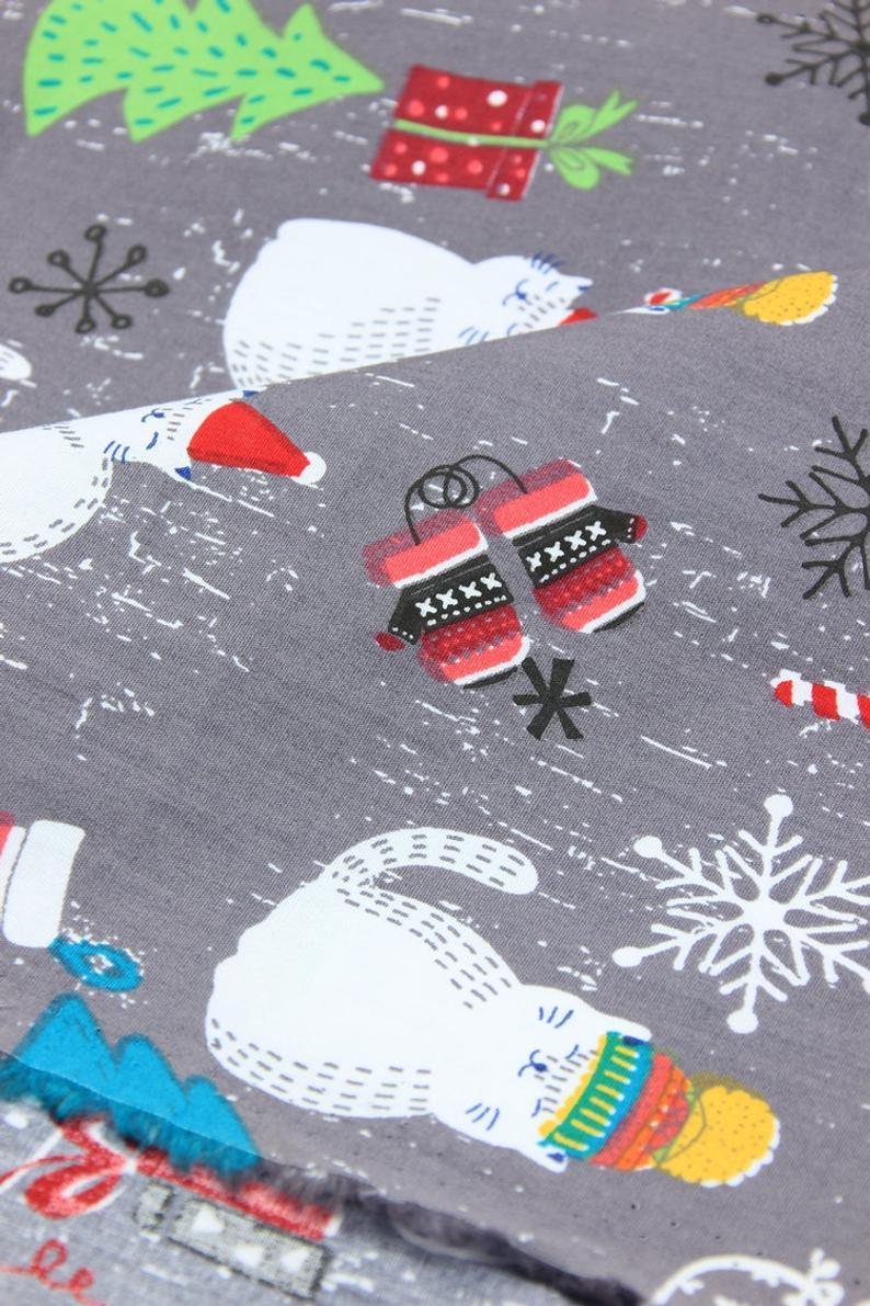 White Cat Christmas Gray! 1 Meter Medium Thickness Plain Cotton Fabric, Fabric by Yard, Yardage Cotton Fabrics for  Style Garments, Bags - fabrics-top