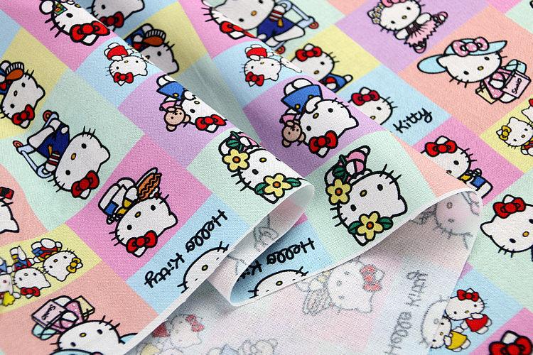 the Hello Kitty Pink Checks! 1 Meter Printed Cotton Fabric, Fabric by Yard, Yardage Cotton Bag Fabrics, Children Fabrics, Kids, Japanese - fabrics-top