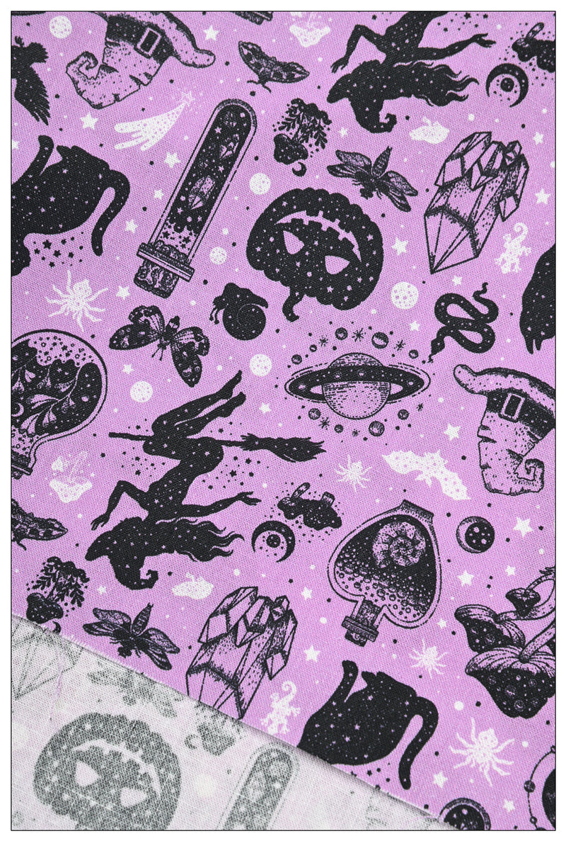 Purple Halloween Themed Black Cat! 1 Yard Medium Thickness Plain Cotton Fabric, Fabric by Yard, Yardage Cotton Fabrics for Clothes Crafts