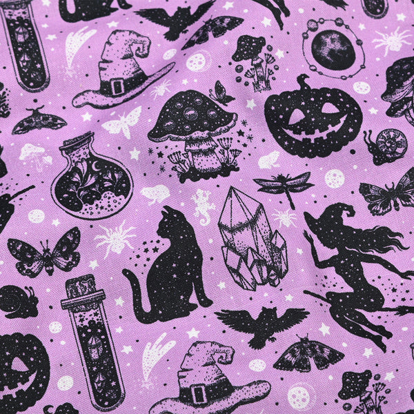 Purple Halloween Themed Black Cat! 1 Yard Medium Thickness Plain Cotton Fabric, Fabric by Yard, Yardage Cotton Fabrics for Clothes Crafts
