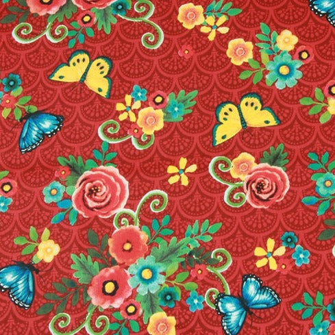 Butterflies and Flowers wine! 1 Meter Medium Thickness Plain Cotton Fabric, Fabric by Yard, Yardage Cotton Fabrics for Clothes Crafts