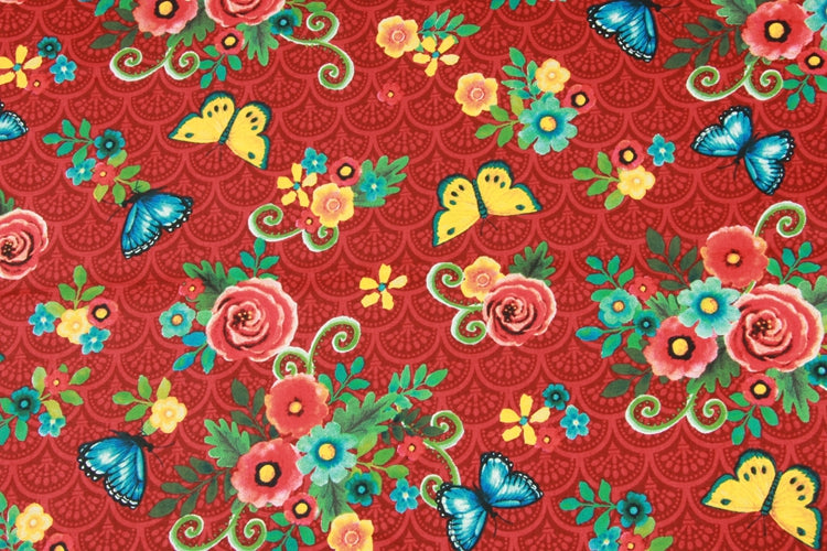 Butterflies and Flowers wine! 1 Meter Medium Thickness Plain Cotton Fabric, Fabric by Yard, Yardage Cotton Fabrics for Clothes Crafts