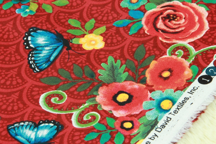 Butterflies and Flowers wine! 1 Meter Medium Thickness Plain Cotton Fabric, Fabric by Yard, Yardage Cotton Fabrics for Clothes Crafts