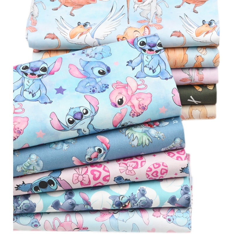 Stitch and Angle 4 prints Pink blue! 1 Yard Printed Cotton Fabric by Yard, Yardage Fabrics, Children  Kids 2103