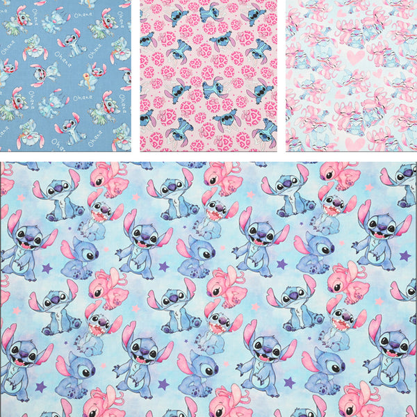 Stitch and Angle 4 prints Pink blue! 1 Yard Printed Cotton Fabric by Yard, Yardage Fabrics, Children  Kids 2103