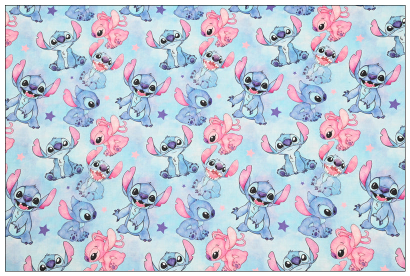 Stitch and Angle 4 prints Pink blue! 1 Yard Printed Cotton Fabric by Yard, Yardage Fabrics, Children  Kids 2103