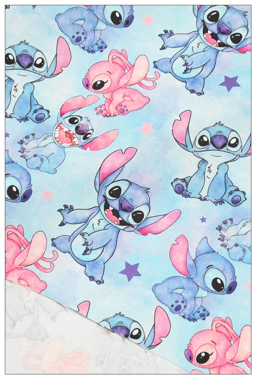 Stitch and Angle 4 prints Pink blue! 1 Yard Printed Cotton Fabric by Yard, Yardage Fabrics, Children  Kids 2103