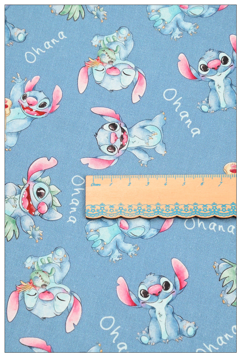 Stitch and Angle 4 prints Pink blue! 1 Yard Printed Cotton Fabric by Yard, Yardage Fabrics, Children  Kids 2103