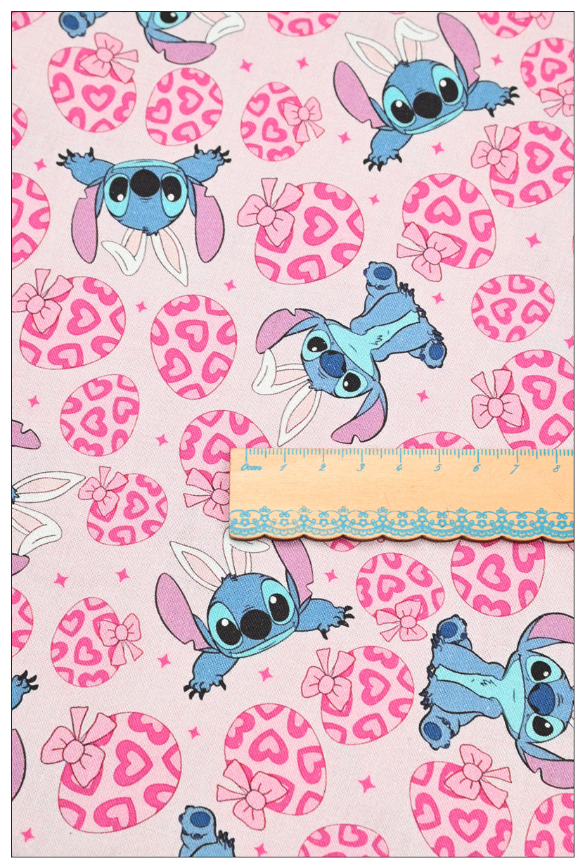 Stitch and Angle 4 prints Pink blue! 1 Yard Printed Cotton Fabric by Yard, Yardage Fabrics, Children  Kids 2103