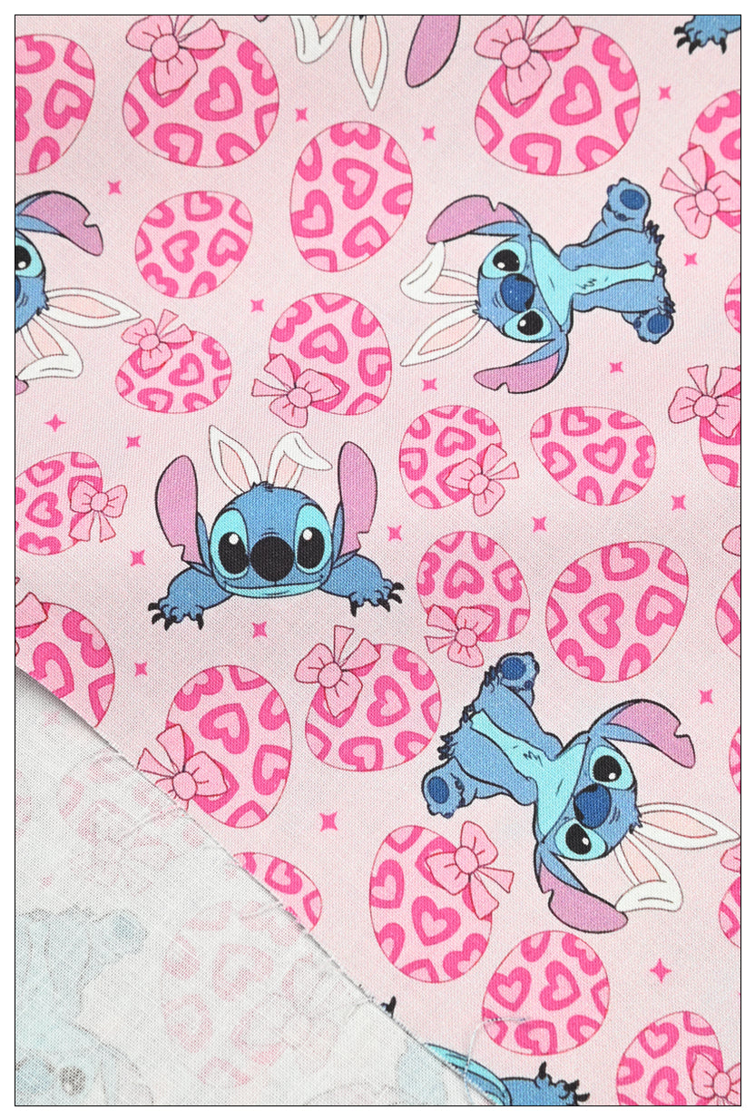 Stitch and Angle 4 prints Pink blue! 1 Yard Printed Cotton Fabric by Yard, Yardage Fabrics, Children  Kids 2103