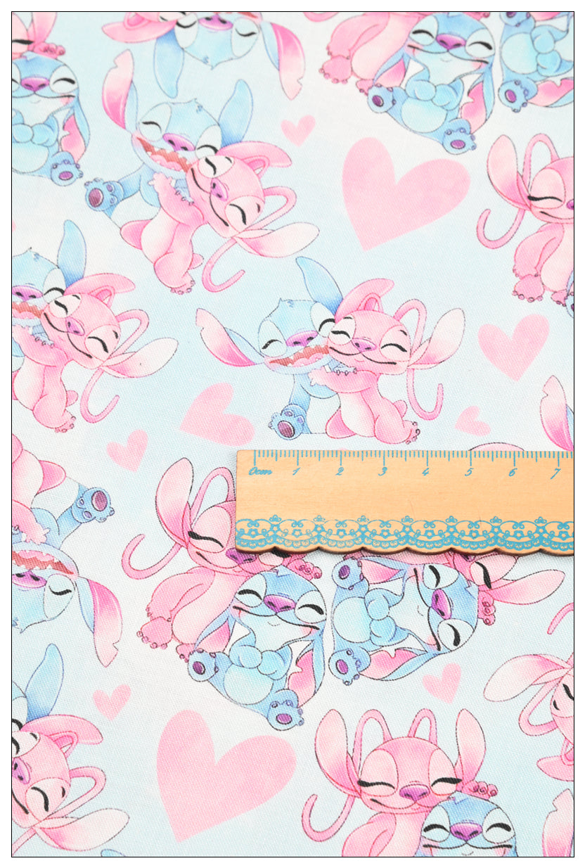 Stitch and Angle 4 prints Pink blue! 1 Yard Printed Cotton Fabric by Yard, Yardage Fabrics, Children  Kids 2103