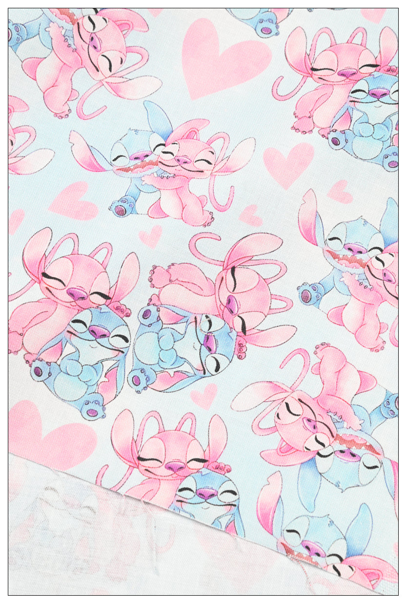 Stitch and Angle 4 prints Pink blue! 1 Yard Printed Cotton Fabric by Yard, Yardage Fabrics, Children  Kids 2103