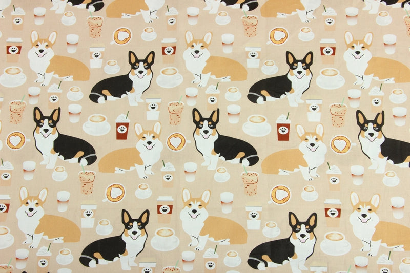 Corgis Dog! 1 Yard Medium Thickness Plain Cotton Fabric, Fabric by Yard, Yardage Cotton Fabrics for Clothes Crafts