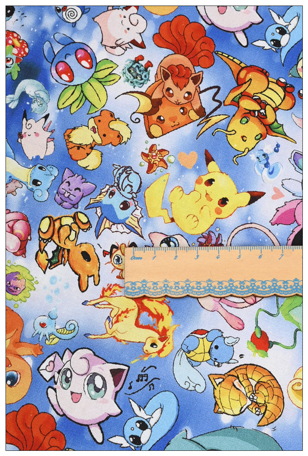 Ocean Blue Pikachu Pocket Monster! 1 Yard Medium Thickness Plain Cotton Fabric, Fabric by Yard, Yardag