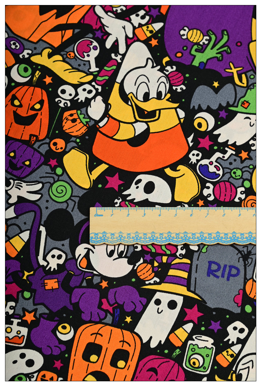 Mickey and Donald Duck at Halloween orange! 1 Meter Medium Thickness  Cotton Fabric, Fabric by Yard, Yardage Cotton Fabrics for  Style Garments, Bags