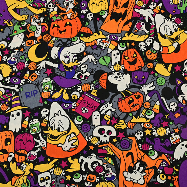 Mickey and Donald Duck at Halloween orange! 1 Meter Medium Thickness  Cotton Fabric, Fabric by Yard, Yardage Cotton Fabrics for  Style Garments, Bags
