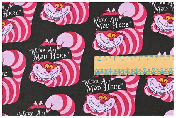 We're All Mad Here the Cheshire Cat Alice! 1 Yard Medium Thickness Cotton Fabric by Yard, Yardage Cotton Fabrics for  Style Garments, Bags Yellow