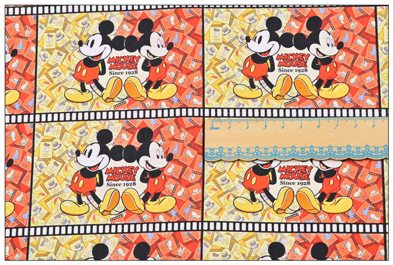 Mickey Mouse Classic since 1928 reels! 1 Yard Plain Cotton Fabric by Yard, Yardage Cotton Fabrics for Style Craft Bags