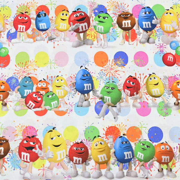 M&M's Chocolate Beans white ! 1 Yard Medium Thickness Cotton Fabric, Fabric by Yard, Yardage Cotton Fabrics for Style Clothes, Bags