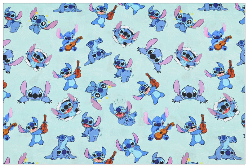 Stitch the Cartoon 4 prints blue! 1 Yard Printed Cotton Fabric by Yard, Yardage Fabrics, Children  Kids 2103