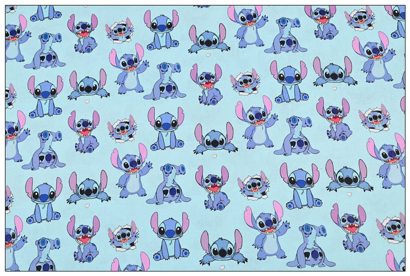 Stitch the Cartoon 4 prints blue! 1 Yard Printed Cotton Fabric by Yard, Yardage Fabrics, Children  Kids 2103