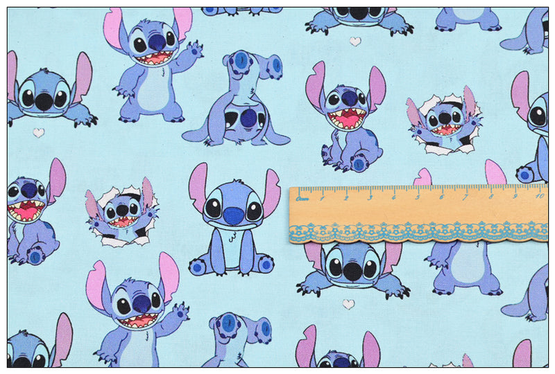 Stitch the Cartoon 4 prints blue! 1 Yard Printed Cotton Fabric by Yard, Yardage Fabrics, Children  Kids 2103