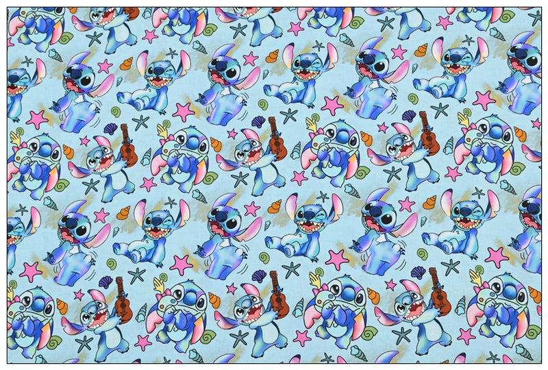 Stitch the Cartoon 4 prints blue! 1 Yard Printed Cotton Fabric by Yard, Yardage Fabrics, Children  Kids 2103