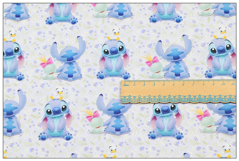 Stitch the Cartoon 4 prints blue! 1 Yard Printed Cotton Fabric by Yard, Yardage Fabrics, Children  Kids 2103