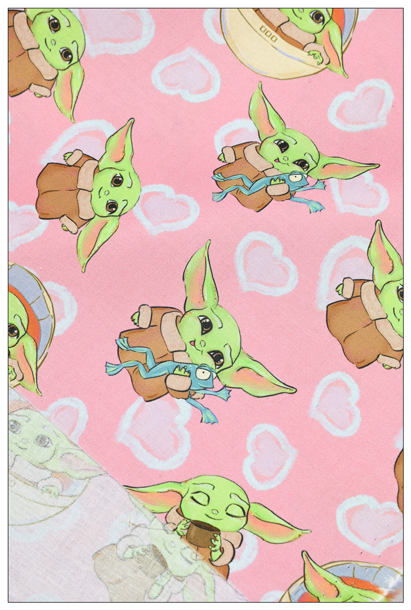 Pink Yoda Adorable Baby cartoon ! 1 Meter Medium Thickness Cotton Fabric, Fabric by Yard, Yardage Cotton Fabrics for  Style Garments