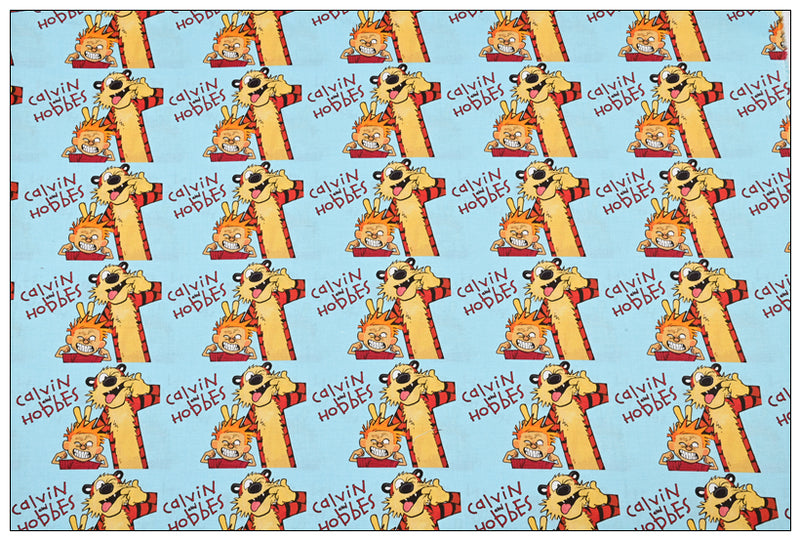Calvin and Hobbes the tiger blue! 1 Yard Medium Thickness Cotton Fabric by Yard, Yardage Cotton Fabrics for  Style Garments, Bags Yellow