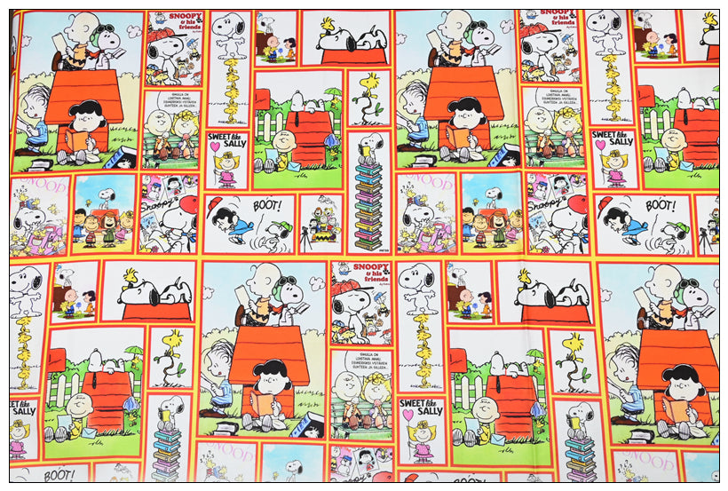 Snoopy and his Friends Comics orange! 1 Yard Plain Cotton Fabric by Yard, Yardage Cotton Fabrics for Style Craft Bags