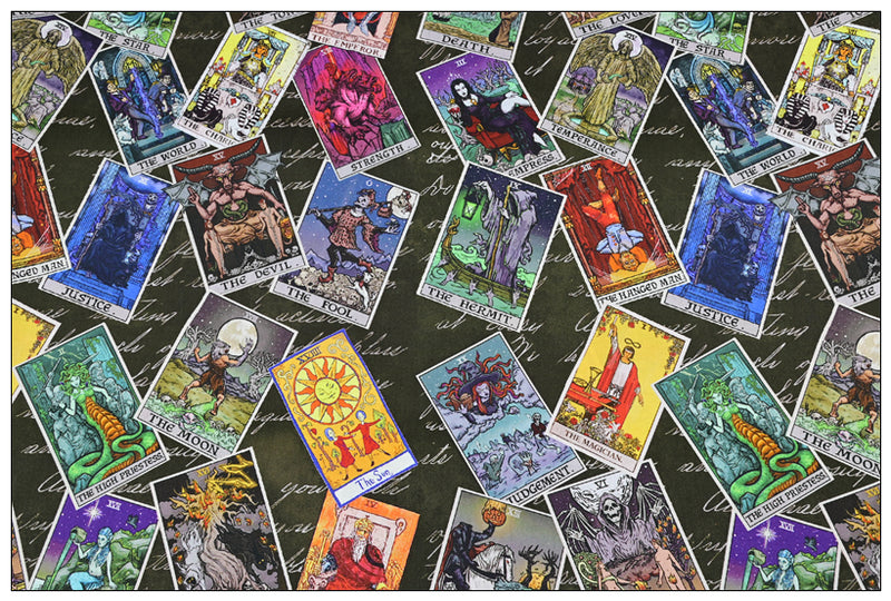 Tarot Cards Black ! 1 Yard Medium Cotton Fabric by Half Yard for Style Clothes, Bags