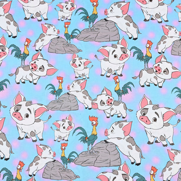 Moana the Little Pig and the Chicken Heihei Pua blue! 1 Yard Quality Medium Thickness Plain Poly Fabric, Fabric by Yard, Yardage Fabrics