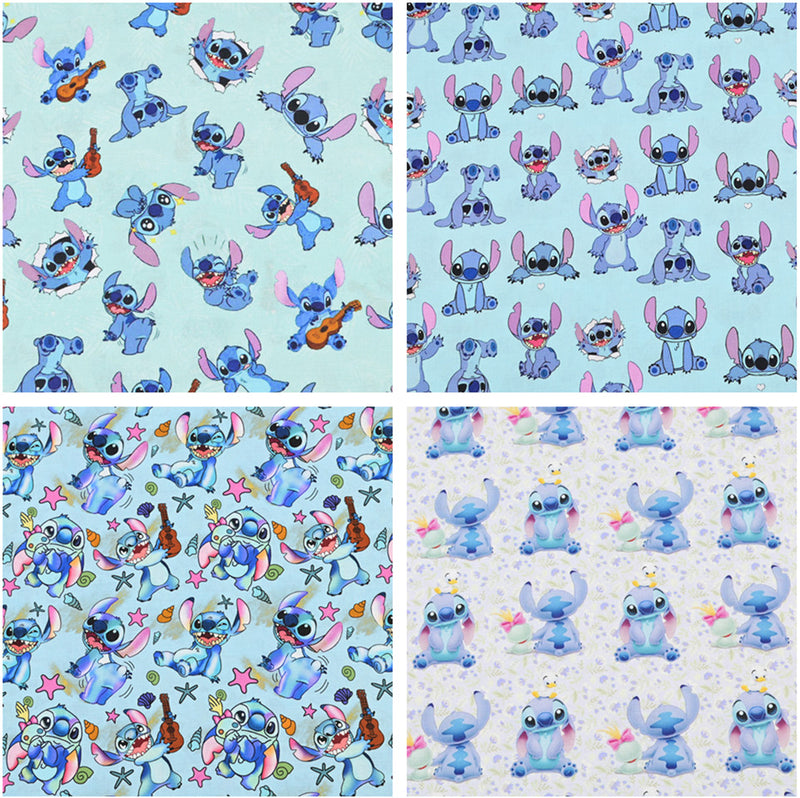 Stitch the Cartoon 4 prints blue! 1 Yard Printed Cotton Fabric by Yard, Yardage Fabrics, Children  Kids 2103