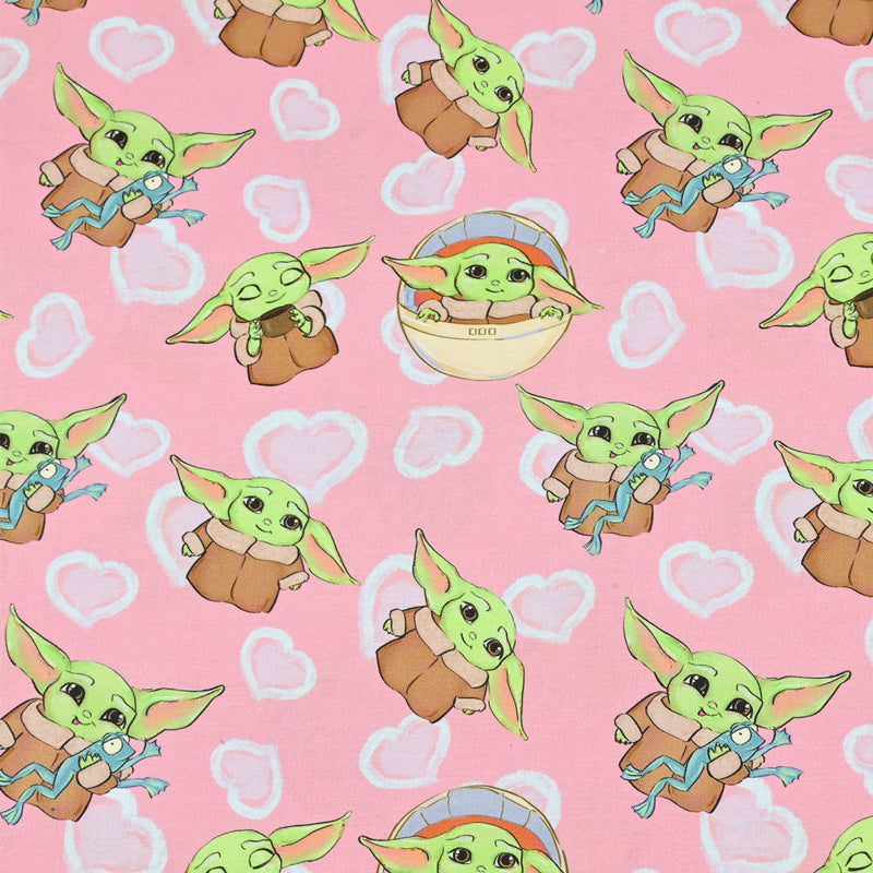 Pink Yoda Adorable Baby cartoon ! 1 Meter Medium Thickness Cotton Fabric, Fabric by Yard, Yardage Cotton Fabrics for  Style Garments