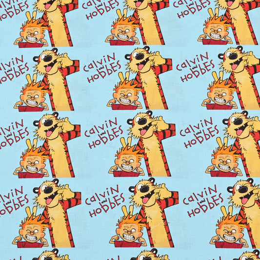 Calvin and Hobbes the tiger blue! 1 Yard Medium Thickness Cotton Fabric by Yard, Yardage Cotton Fabrics for  Style Garments, Bags Yellow