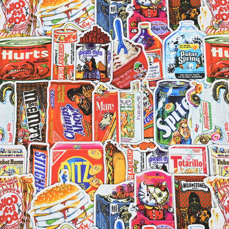 Supermarket Food Poster American Retro Pictures ! 1 Yard Medium Cotton Fabric, Fabric by Half Yard for Style Clothes, Bags