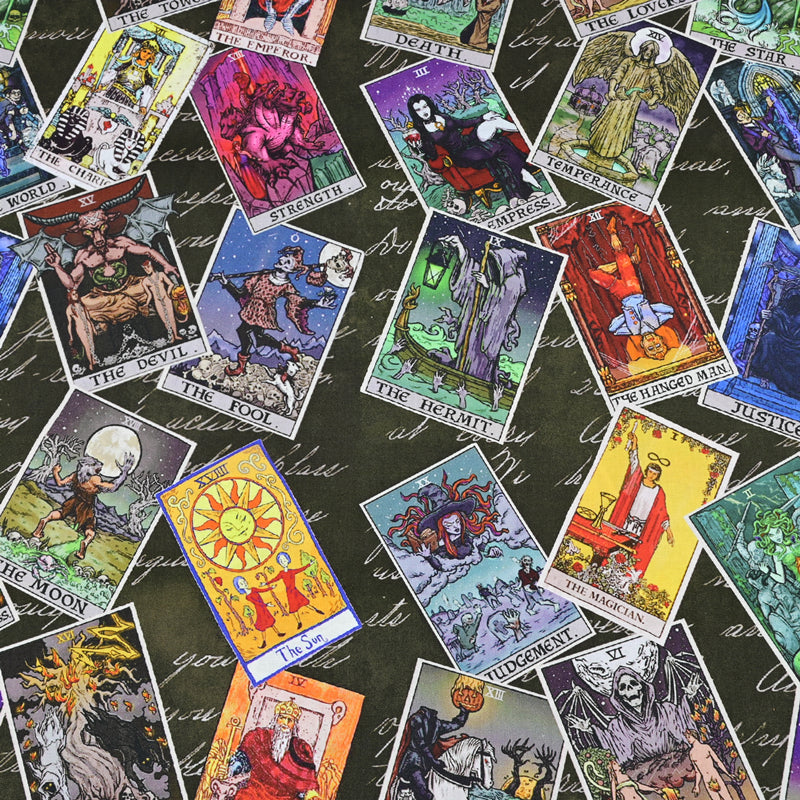 Tarot Cards Black ! 1 Yard Medium Cotton Fabric by Half Yard for Style Clothes, Bags