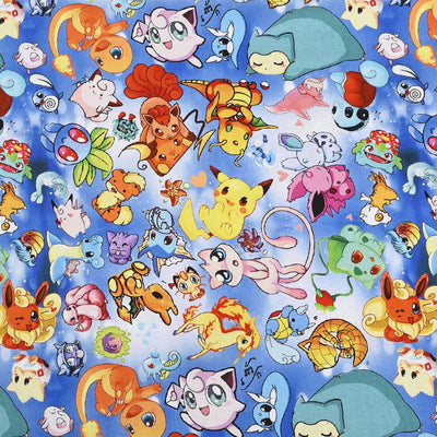 Ocean Blue Pikachu Pocket Monster! 1 Yard Medium Thickness Plain Cotton Fabric, Fabric by Yard, Yardag